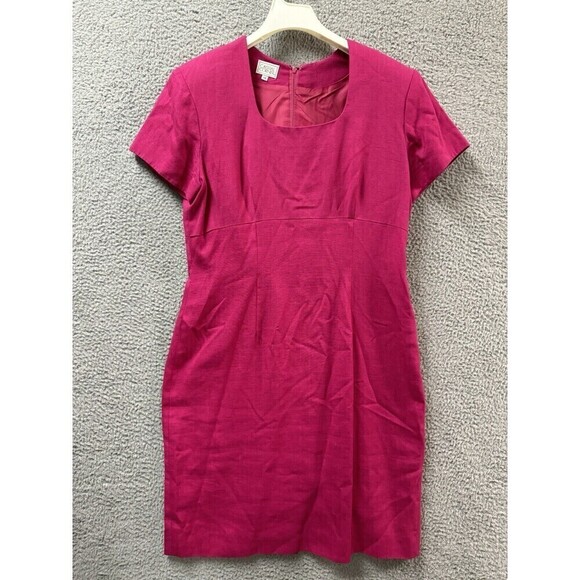 Casual Corner Dress womens 14 Pink Linen Blend Short Sleeve Lined Breathable USA - Picture 1 of 14